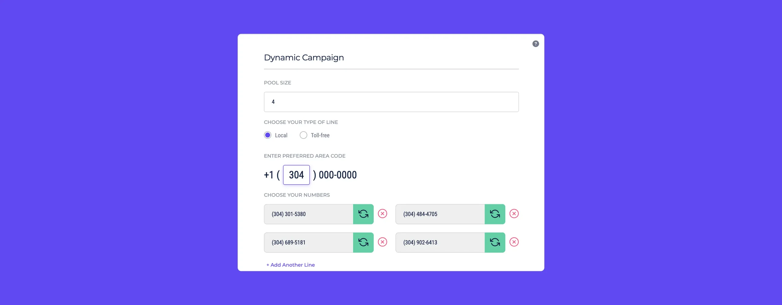 Example of a number pool in a dynamic campaign
