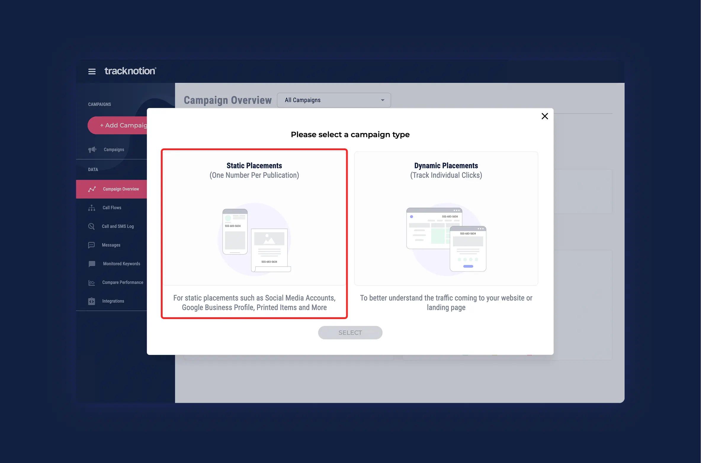 TrackNotion static campaign setup